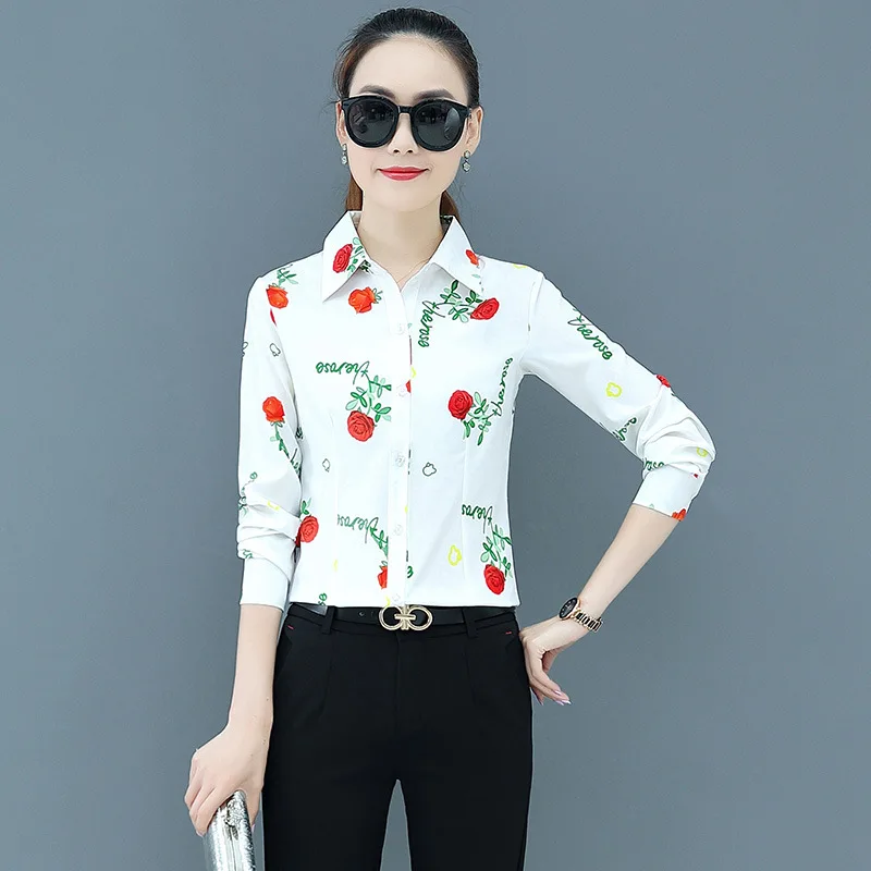 

New Fashion Print Autumn Blouses Women Long Sleeve Turn-down Collar Office Ladies Shirt Tops Plus Size Slim Casual Thin Blusas