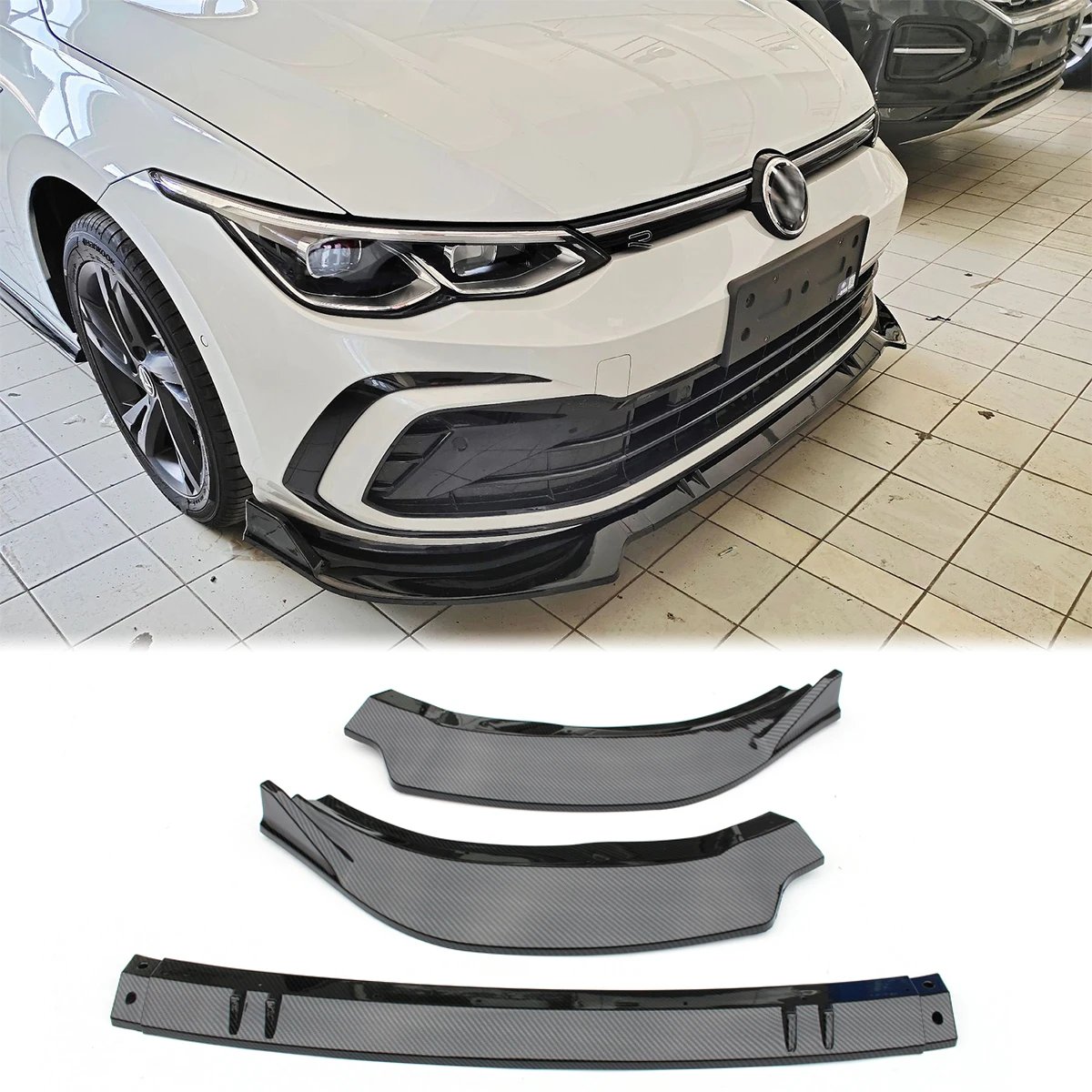ด้านหน้ากันชนด้านล่าง Splitter สปอยเลอร์ Body Kit สำหรับ Volkswagen VW Golf 8 MK8 R Line Pro 2020 2021คาร์บอนไฟเบอร์สีดำ