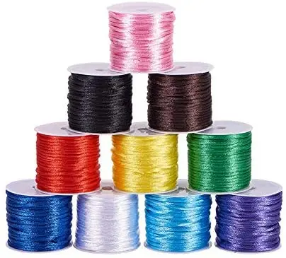 

10 Color 2mm Satin Rattail Cord String Nylon Trim Silk Cord for Friendship Bracelet, Chinese Knot, Trim, Jewelry Making