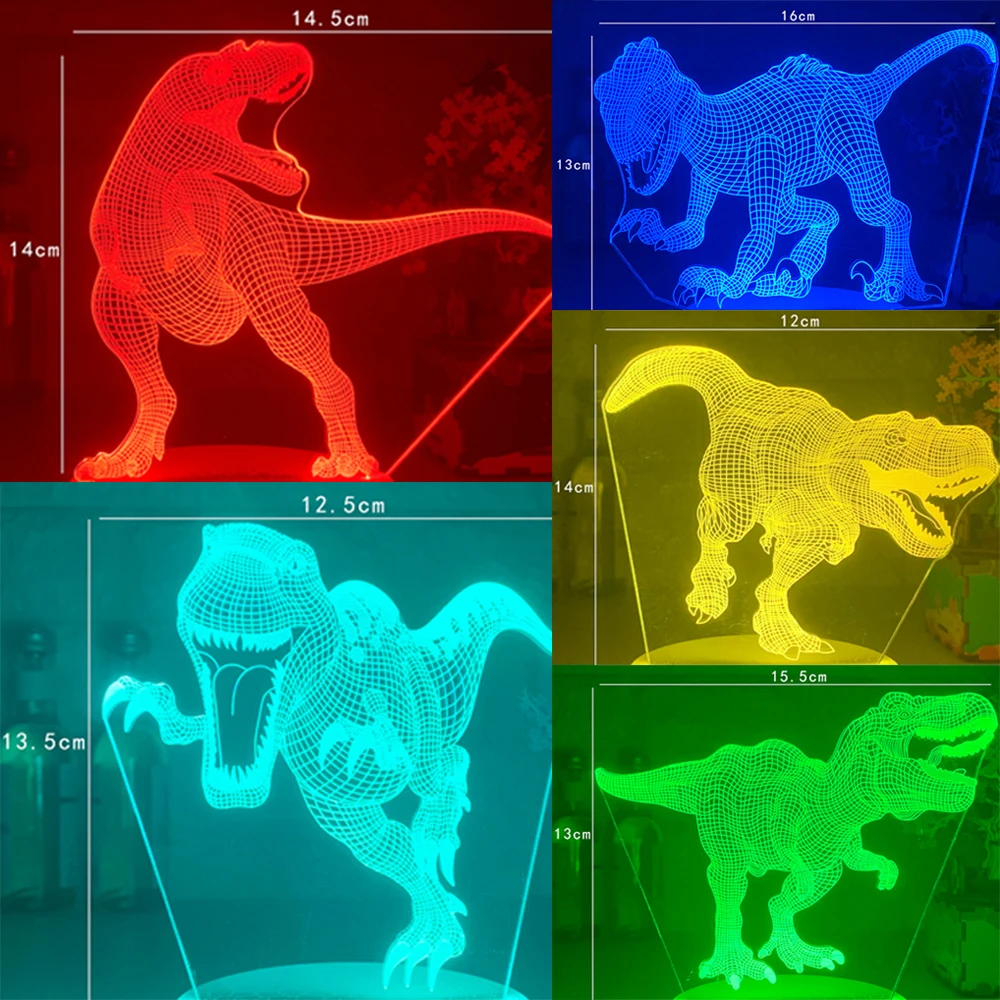 Новый динозавр 3D Vision лампа Muticolors Led RGB Ночной светильник для детей мальчиков