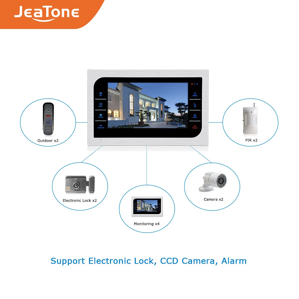 JeaTone Home домофон для наблюдения система 4 шт. 10 дюймовый ЖК монитор