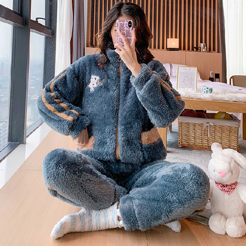 Зимняя женская теплая Домашняя одежда 5XL для сна Женская фланелевая Толстая