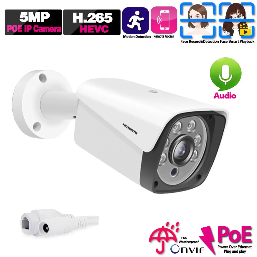 H.265 5MP CCTV безопасности POE IP камера обнаружения человека Открытый Wterproof Аудио Видео