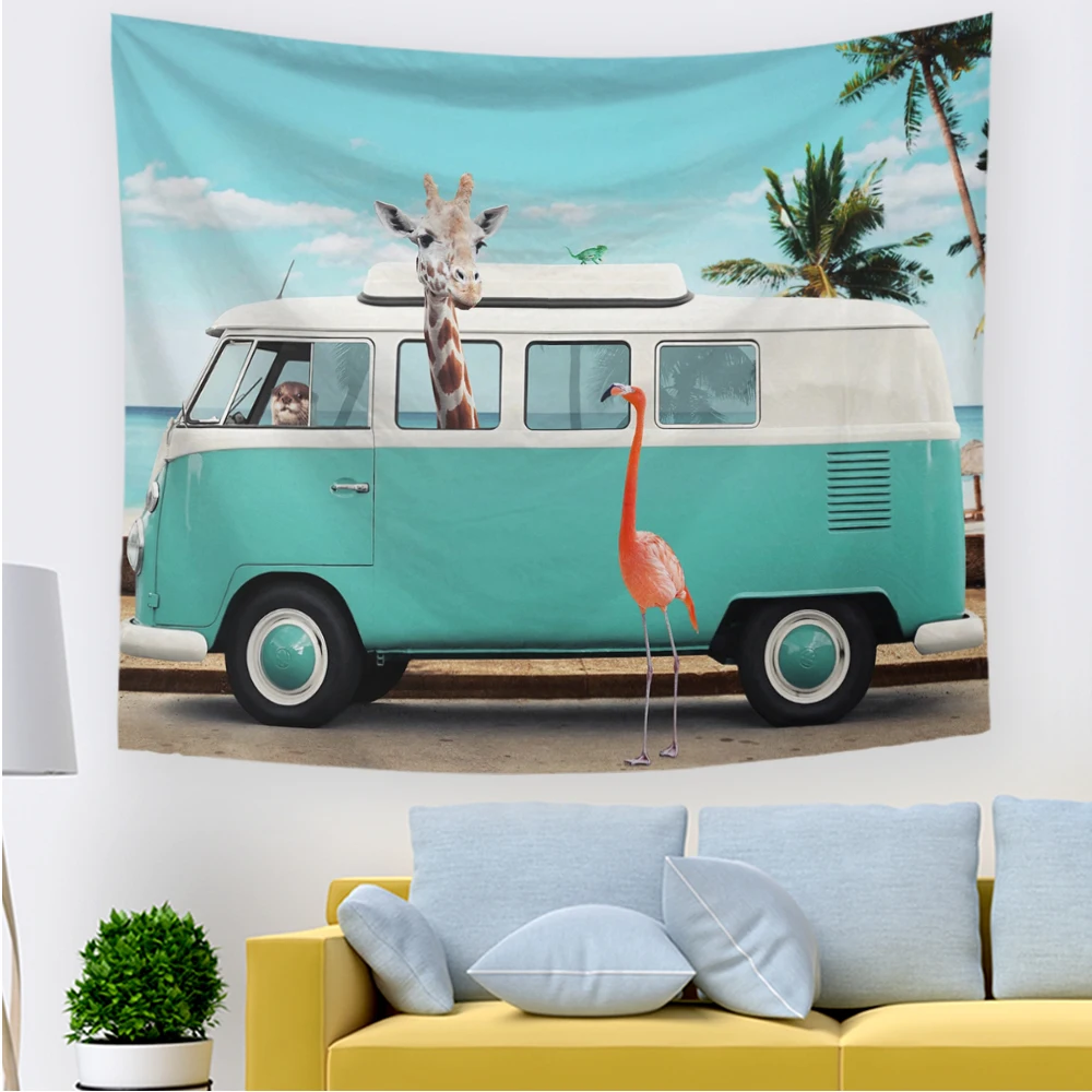 

2021Wall Tapestry Giraffe Dressed up Zoo Animal Fun Hipster Style Drawing Fabric Wall Hanging Decor For Bedroom Living Room Dorm
