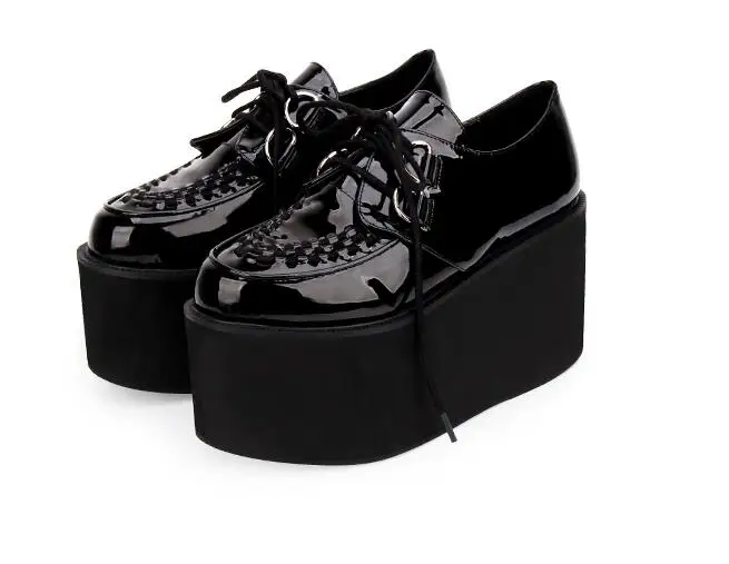 PL BLACK 10cm Женская обувь в стиле панк в японском стиле; сверхвысокая платформа; кожаные оксфорды на шнуровке - Цвет: PL BLACK 10cm