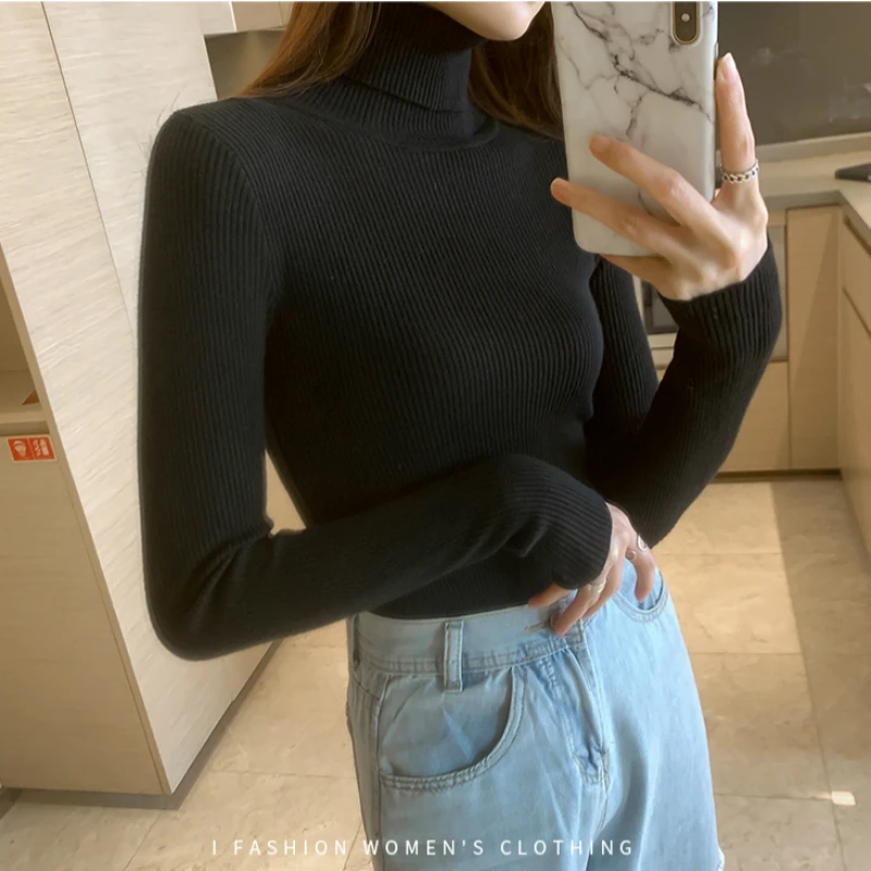 

Women Knit Sweaters 2020 Autumn Winter New Tops Turtleneck Women Long Sleeve Pullover Knitted Sweater Jumper Warm Pull Femme