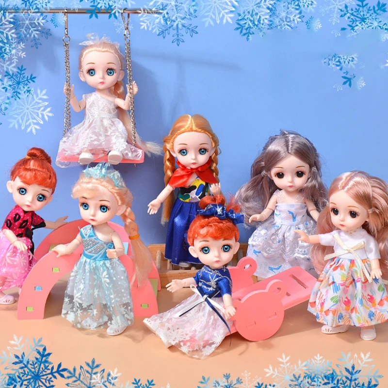 

Bjd Doll Adorable 3D Blue Eyes 1/12 Ball-jointed Doll Golden Yellow Hair Snowflake Princess Dress For Girls Best Brthday Gift