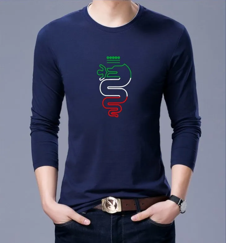 Бренд alfa romeo футболка с принтом Классическая мужская длинными рукавами и круглым