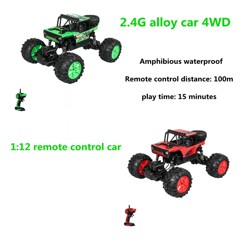 New 2.4G Alloy Car 4WD Radio Control Car Buggy Off-Road 1:12 RC Cars RC Distance: 100m 15km/H Remote Control Trucks