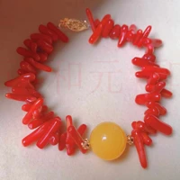 beautiful natural yellow beeswax red coral gold bracelets gift bohemia glowing souvenir emotional relief handmade beaded