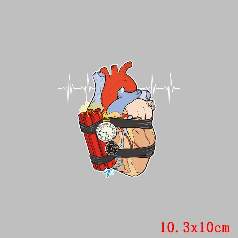 Vinyl Punk Red Heart Patches Thermo-stickers Heat Transfer Patch Stripe Iron on Transfers For Clothing Stickers for Clothes DIY | Дом и сад