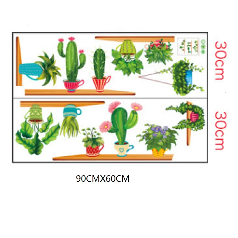 

Green Plants Pot Cactus Flower Wall Stickers For Shop Office House Decoration Pastoral Wall Mural Art Diy Home Decals