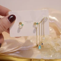 luxury 14k real gold asymmetry shell starfish pearl earring aaa gemstone zircon charm tassel drop earring wedding jewelry gifts