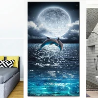 large 5d diy diamond painting jumping dolphin bright moon over the sea full mosaic square round embroidery rhinestone art yg2108