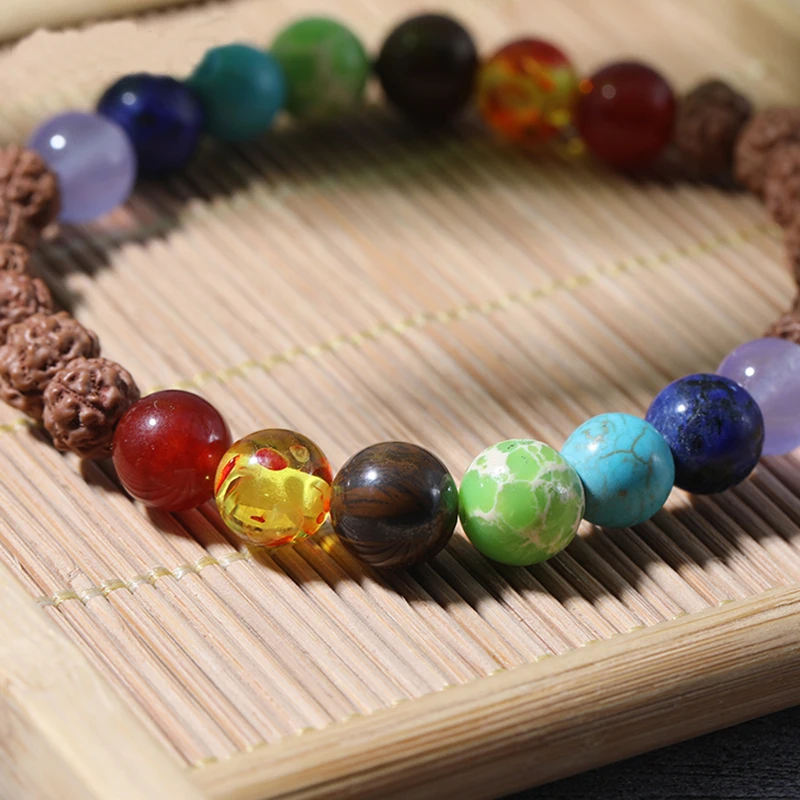 Оригинальный браслет Rudraksha &amp Seven Chakra из эластичной веревки для мужчин и женщин