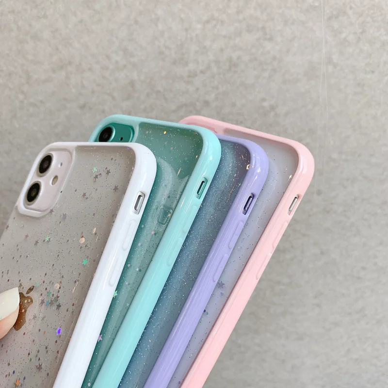 

Glitter Star Transparent Phone Case For iPhone 11 Pro X XS Max XR SE 2020 Luxury Soft TPU Silicone Cover Bling Sequins Case Capa