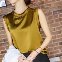 summer thin tank silk elegant woman top plus size vests sleeveless korean fashion clothing loose yellow blue black tube urban