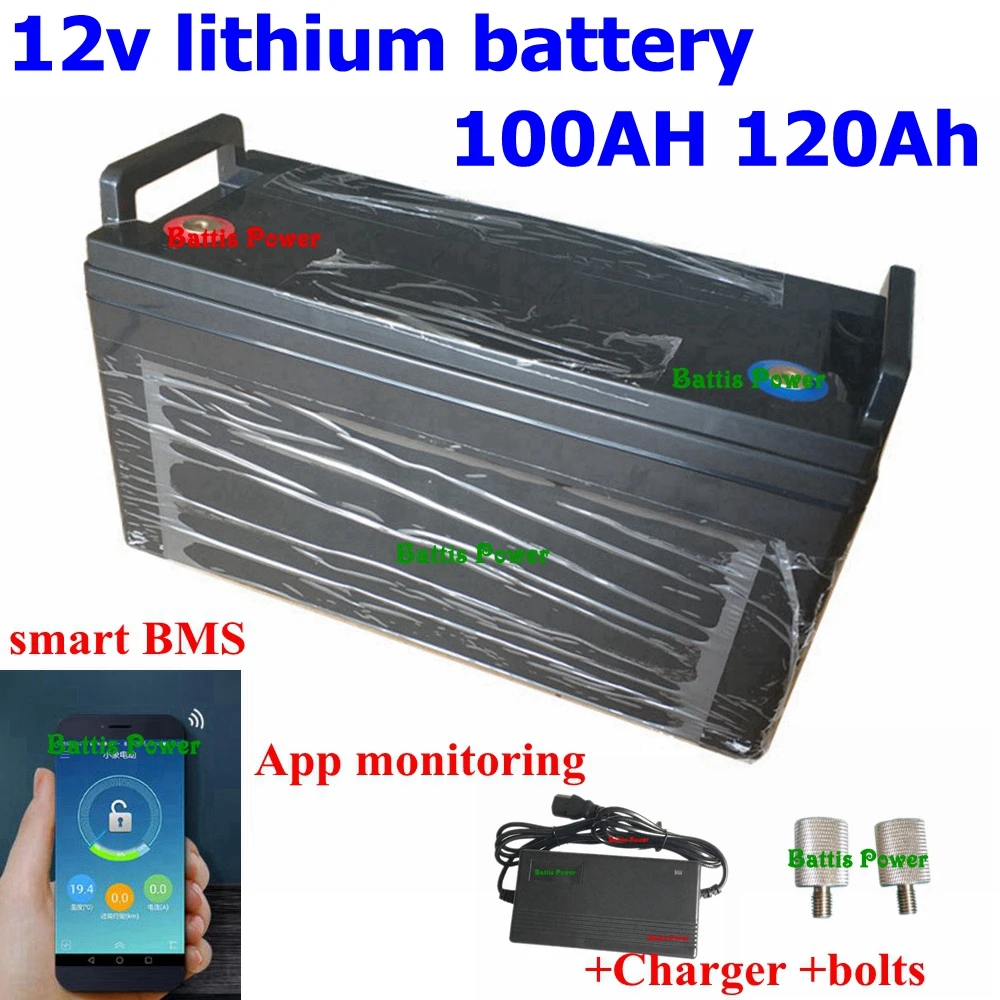 Водонепроницаемый 12V 100AH 120Ah литиево-ионный аккумулятор BMS с bluetooth для молнечной
