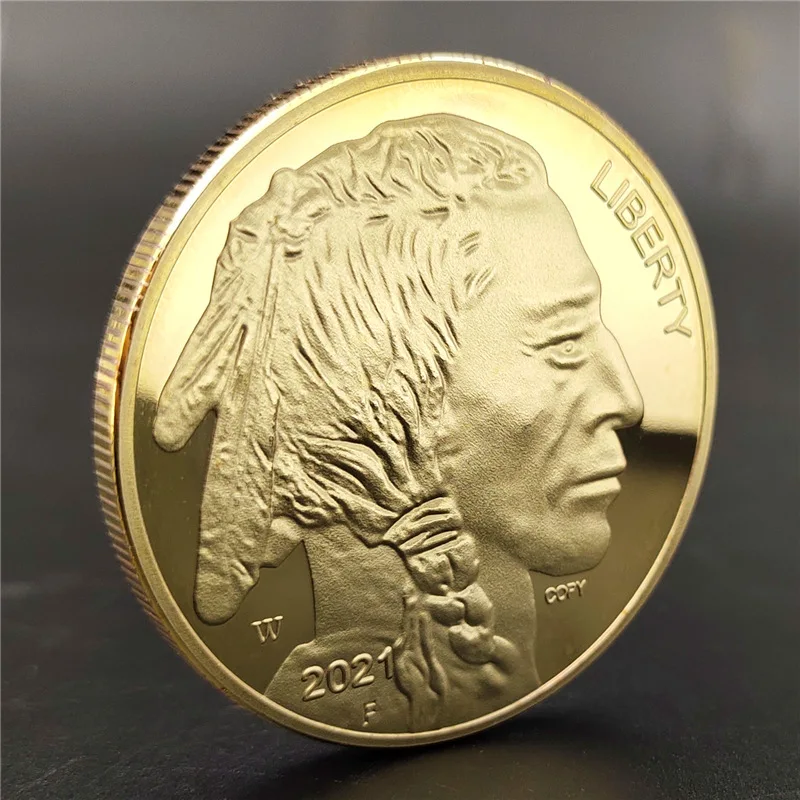 Native Americans and USA Liberty Buffalo Yak In God We Trust Gold Challenge Collectible Coin 1 Oz 9999 FINE GOLD 50 Dollars Copy | Дом и сад
