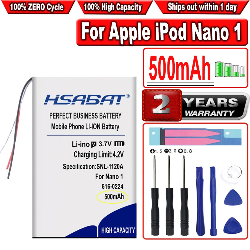 Аккумулятор HSABAT 500 мАч 616-0223 616-0224 для iPod Nano1 Nano 1-го поколения 1 A1137 4 Гб 2 | Мобильные