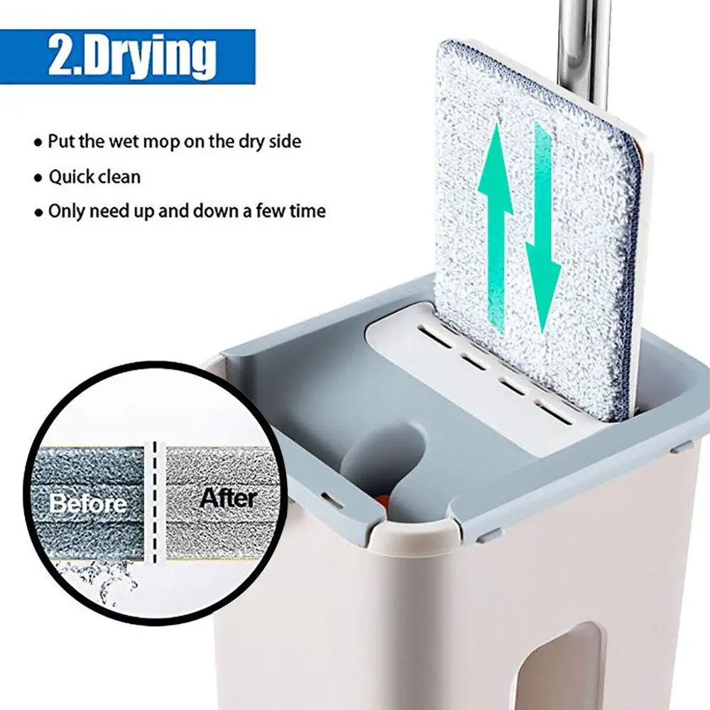 8pcs Flat Squeeze Magic Automatic Mop And Bucket Avoid Hand Washing Microfiber Cleaning Cloth Kitchen Wooden Floor Lazy | Дом и сад