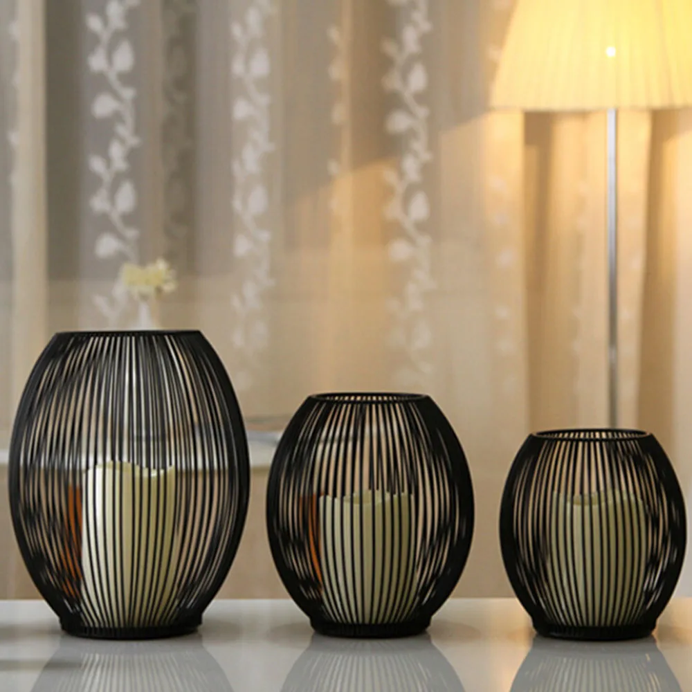 Очень хороший черный металлический полый как птичья клетка подсвечник без