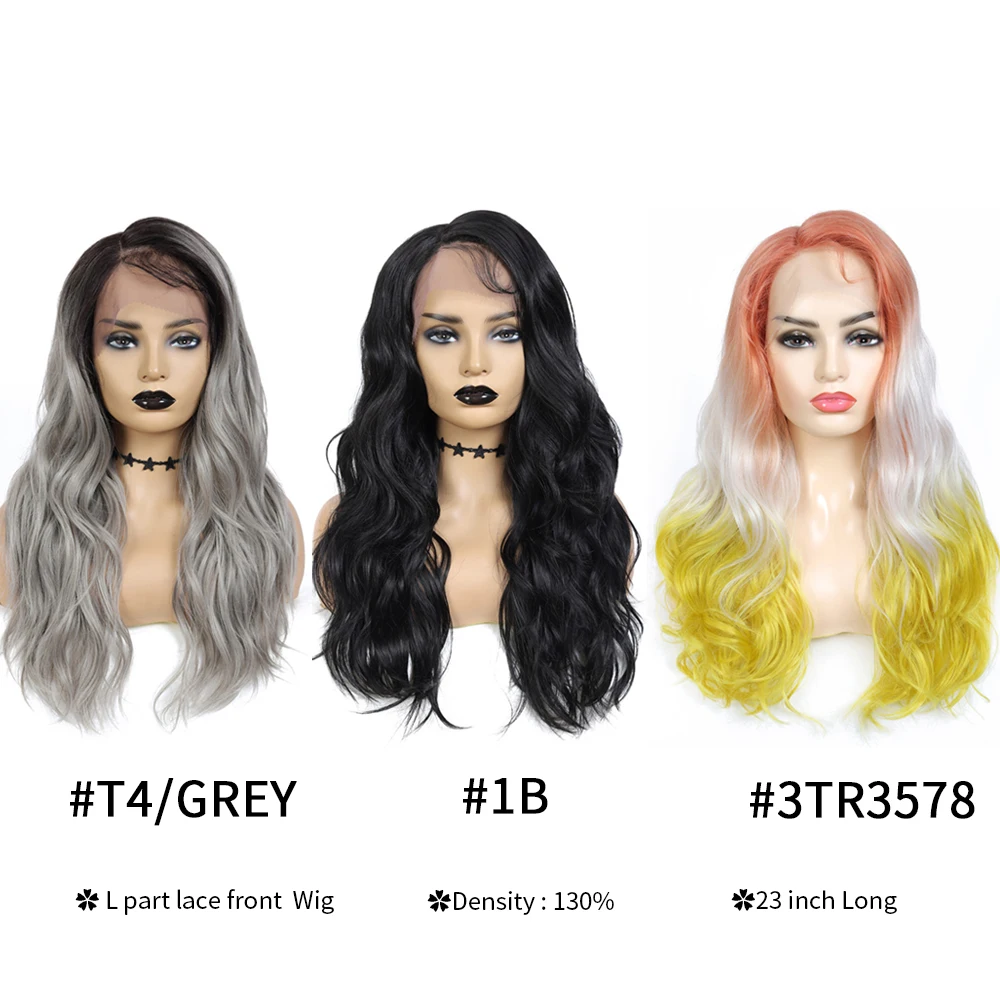 

SOKU Medium Long Synthetic Wigs 23Inch Wavy Natural Black Hair L-Part Lace Front Wigs Smooth False-Hair Wig Heat Resistant Fibre