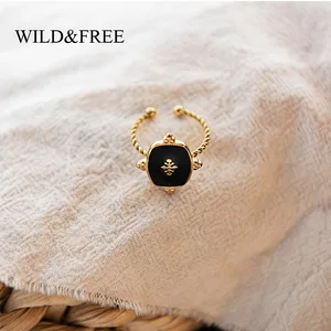 Женские винтажные геометрические Кольца Wild  Free, регулируемые кольца из нержавеющей стали с черной эмалью, ювелирные изделия в стиле бохо