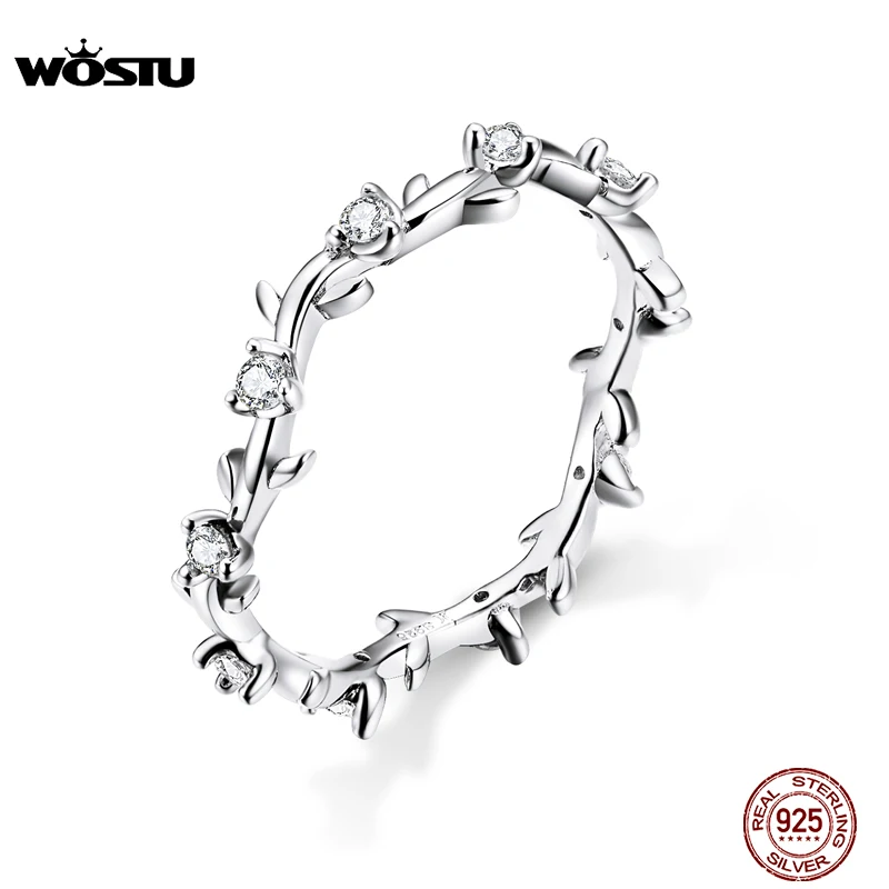 WOSTU натуральная 925 пробы Серебряная ветвь с чистый Циркон Кольца для Для женщин
