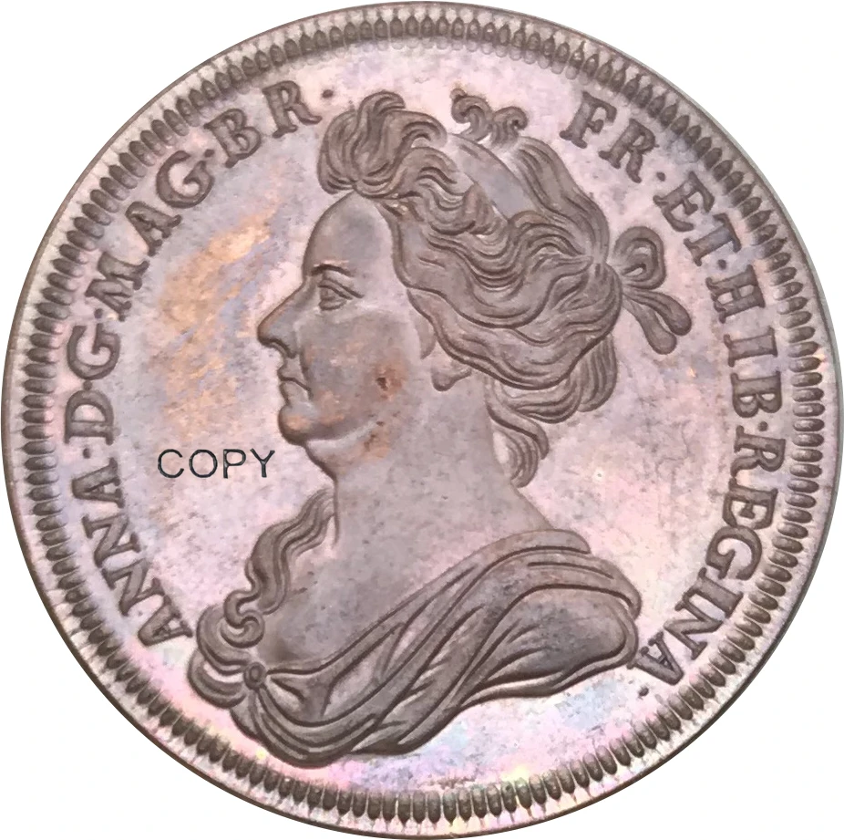 Коронация королевы Великобритании Анны 1702 99% копия монет из красной меди - купить