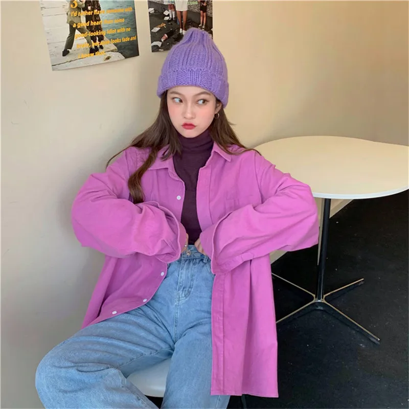 

CBAFU Corduroy Shirt Women Turn Down Collar Long Sleeve Loose Spring Summer Blouse Single Breasted 5 Colors Vintage Tops F557