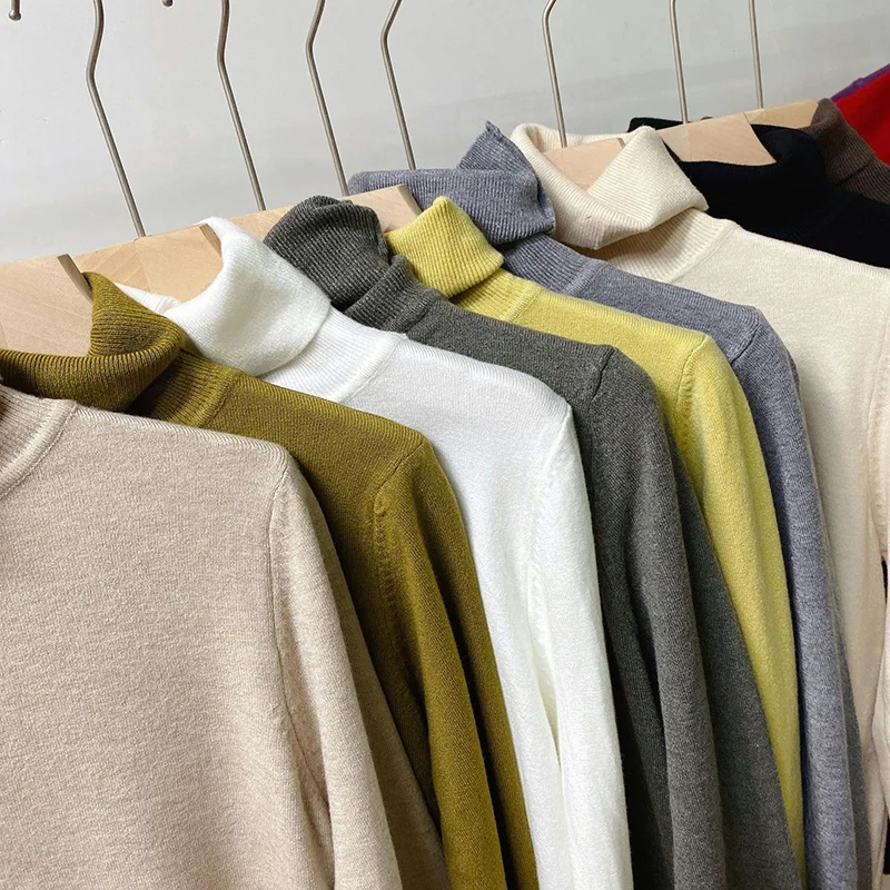 

Кашемировый свитер с высоким воротником, женские зимние кашемировые Джемперы, вязаный женский облегающий Свободный пуловер с длинным рука...