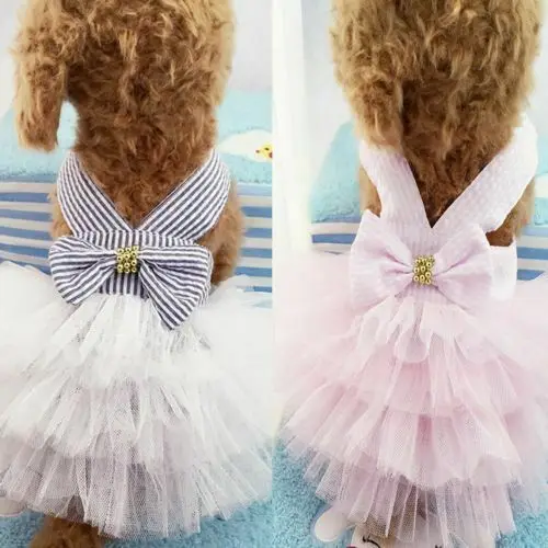 2020 Newest Pet Dog Princess Suit Pets Crystal Skirt Pink Tutu Dress Small Cat Bow Clothes Lace Partywear 2 Colors | Дом и сад
