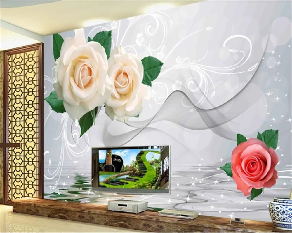 

beibehang painting 3d wallpaper custom fashion 3D embossed beautiful white rose Nordic TV background papel de parede wallpaper