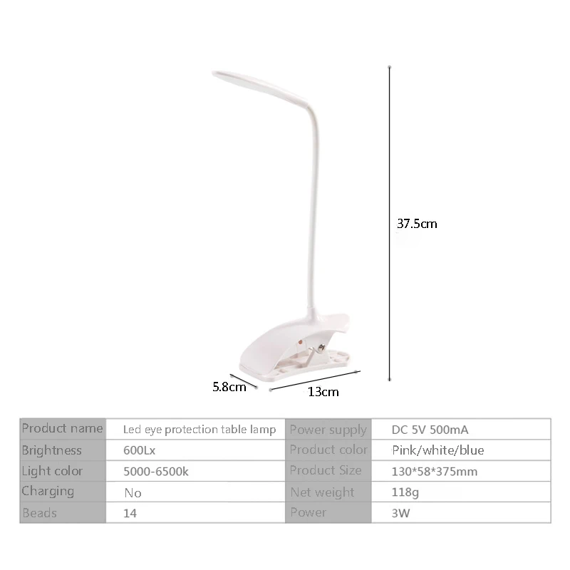 

Led Desk Lamp Creative Clip Table Lamp Bendable ABS Lampara De Mesa Eye Protection Lampe De Bureau Bedside Study Reading Lamp