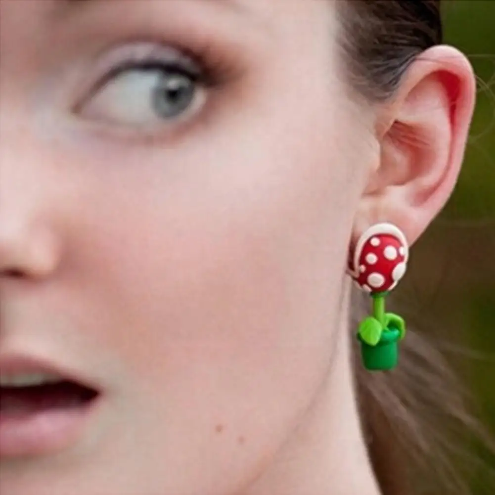 

1 Pair Unique Cute Handcrafted Polymer Clay Super Girl Plant Jewelry Women Corpse Studs Earrings Piranha Ear Flower F0c6