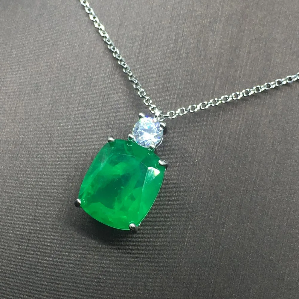 CSJ подвеска с изумрудом из стерлингового серебра 925 пробы Серебряная Подушка 12*14