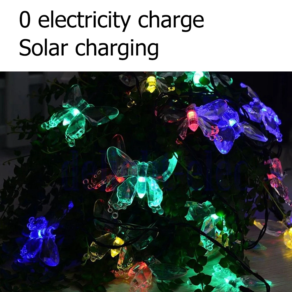 

20/30 LED Solar Powered Colorful Butterfly Night Light Lamp Fiber Optic Fairy String Lights Waterproof Christmas Outdoor Decor
