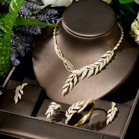 hibride elegant leaf shape gold color micro zirconia pave dubai wedding jewelry sets for women collares mujer moda 2021 n 1501