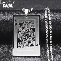 punk stainless steel playing card king necklaces chain women silver color necklaces jewelry bijoux acier inoxidable xh238s03