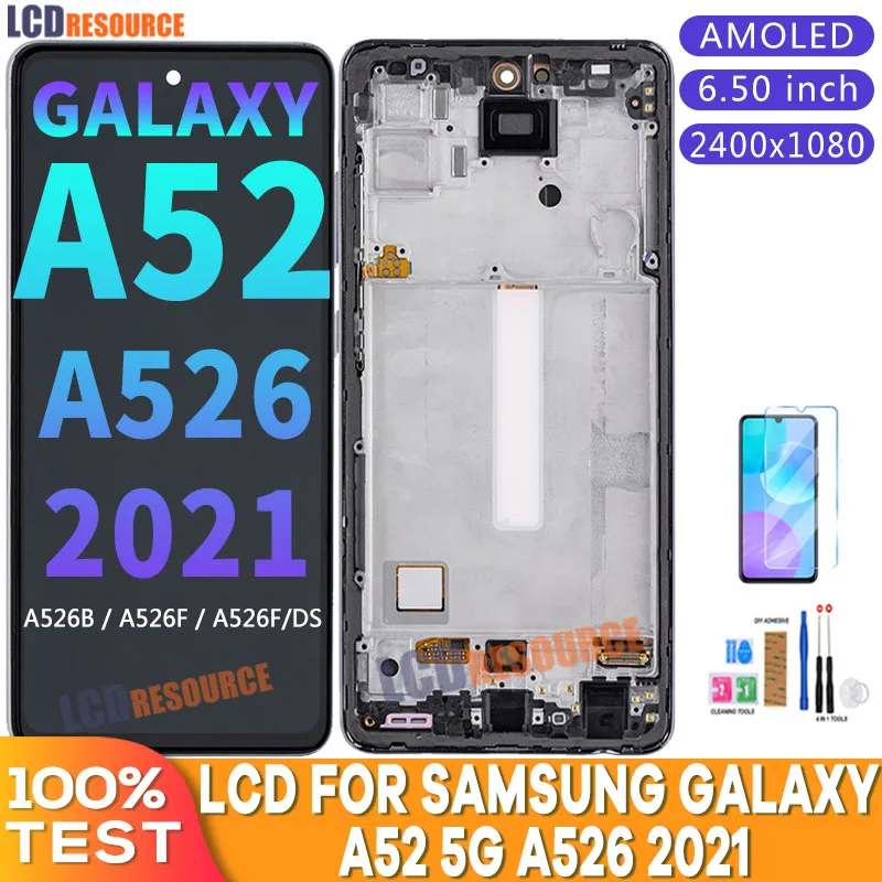 

ЖК-дисплей 6,50 дюйма в сборе с рамкой для Samsung Galaxy A52 A526 5G 2021, ЖК-дисплей с сенсорным экраном для Samsung A52 A526 A526B A526F