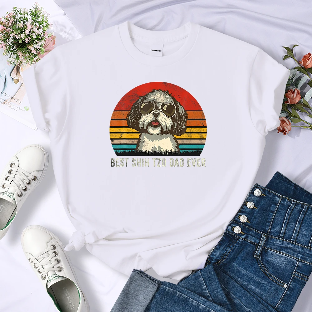 

Лучшая модная женская футболка Shih Tzu Dad Ever с собакой, модные топы в стиле оверсайз, летняя простая футболка, одежда, брендовая футболка в стил...
