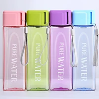 hot sales sport square tea milk fruit water cup 480ml transparent drink bottle with rope