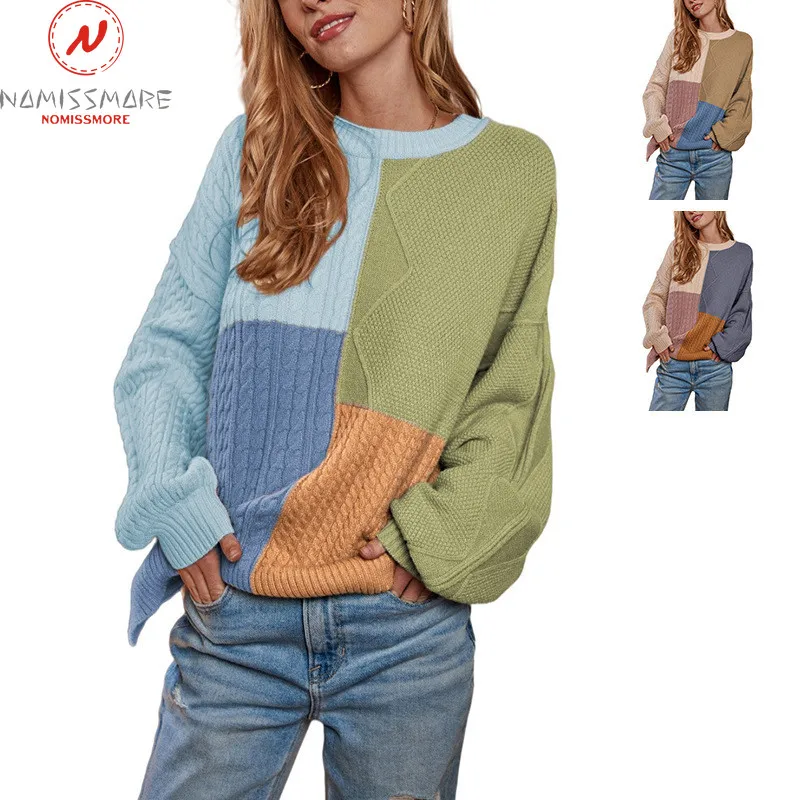 

Женский свитер с круглым вырезом, длинным рукавом-фонариком