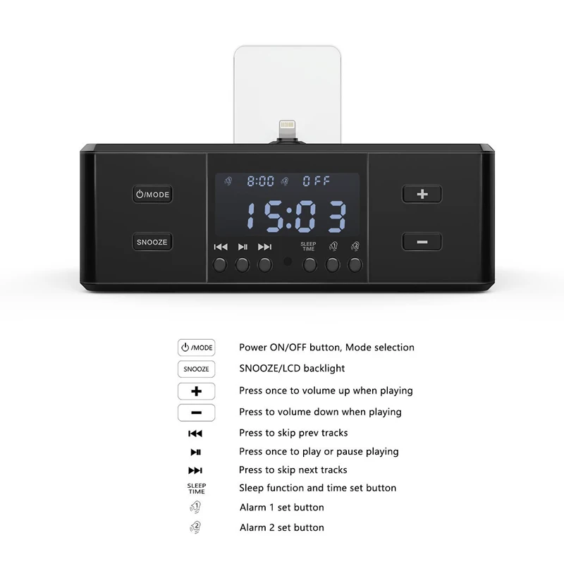 Alarm Clock Radio,Wireless Bluetooth Speaker,Digital Alarm Clock USB Charger For Bedroom With FM Radio/USB Charging Port enlarge