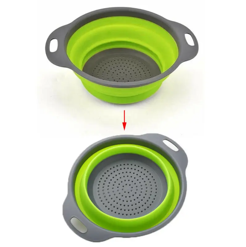 New Design Kitchen Home Drain Basket Collapsible Silicone Colander Strainer Foldable Fruit Vegetable Washing Basin 3 Colors | Дом и сад