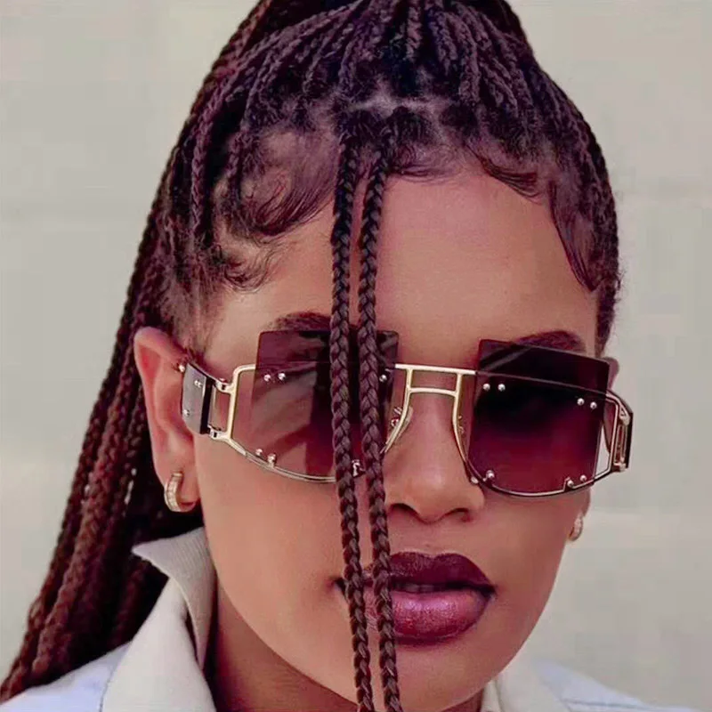 Уникальные модные квадратные солнцезащитные очки без оправы женские новые