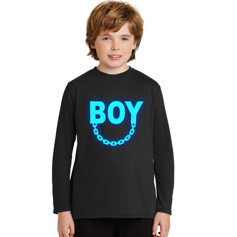 Детская осенняя флуоресцентная футболка для мальчиков и девочек с 3D рисунком