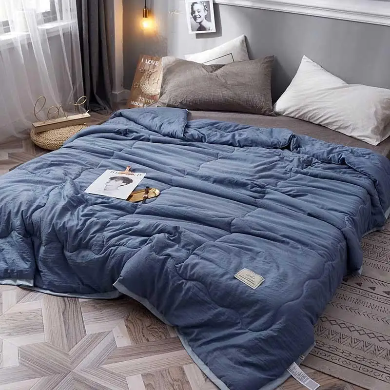 

Summer Cotton Blend Quilt Quilted Solid Colors Soft Breathable Air Condition Quilts Cozy Single Double People Coverlet Bedding