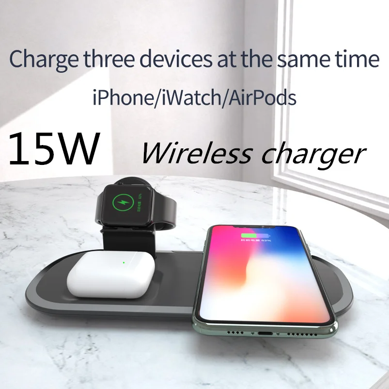 

3 in 1 Magnetic Wireless Charger 15W Fast Charging Station Stand Night Light for iPhone 12 Pro for Apple Watch for Airpods Pro